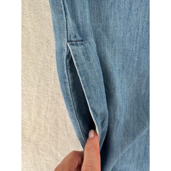 Madewell Chambray Denim Shirt Dress Cotton Linen Short Sleeve Button up S M - Picture 8 of 12